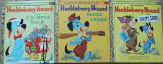 3 Vintage Little Golden Books Huckleberry Hound Safety Signs,  Builds A House,