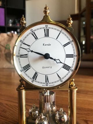 Vintage West Germany Kundo Anniversary Clock w/ Glass Dome 3