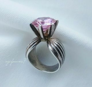 Vintage Pink Cz Ring Faceted Sterling Silver Marked 925