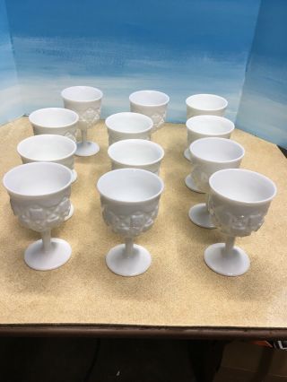 Set Of 12 - Vintage Westmoreland Old Quilt White Milk Glass Water Goblets