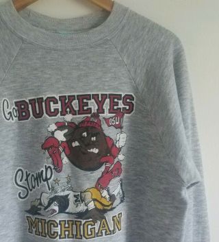 Vintage 1980s 80s Ohio State Buckeyes Stomp Michigan Gray Crewneck Sweatshirt L