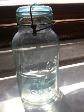 Vintage Atlas E - Z Seal Canning Jar Bale Wire Glass Lid 1/2 Half Gallon