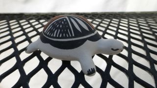 Vintage Acoma Pueblo Pottery Turtle Handcrafted Painted Signed Js Mexico