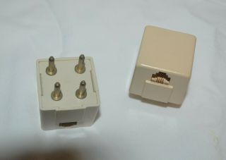 [2] Vntg Telephone Jack 4 - Prong To Modular Rj11 Adapter Converter Plug - Square