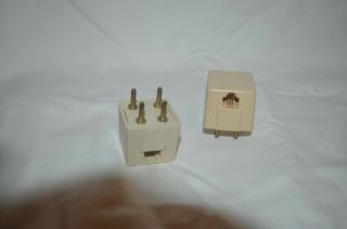 [2] Vntg Telephone Jack 4 - Prong to Modular RJ11 Adapter Converter Plug - Square 4