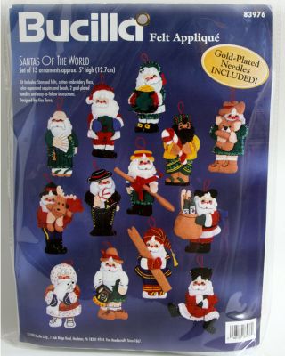 Vtg Bucilla Felt Applique Xmas 5 " Ornament Kit 83976 Santas Of The World Claus