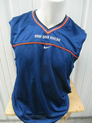Vintage Nike York Knicks Sleeveless Blue Warm - Up Shooting Xl Sewn Shirt