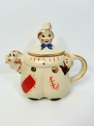 Vintage Shawnee Pottery Tea Pot Tom Pipers Son Ceramic Pitcher Clown Pig Spout