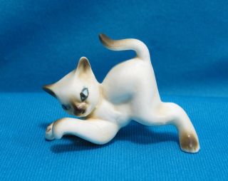 Vintage Siamese Cat Kitten Playing Leaping Seal Point Small Porcelain Figurine