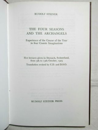 The Four Seasons and the Archangels - Five Lectures by Rudolf Steiner - HB 1968 3