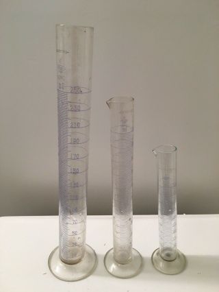Vintage Scientific Laboratory K Exax Graduated Beakers (3) 250,  100,  50