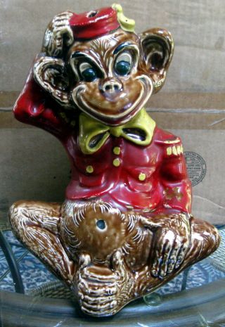 Vintage Large Ceramic C Miller Monkey Bank Organ Grinder Or Circus Type