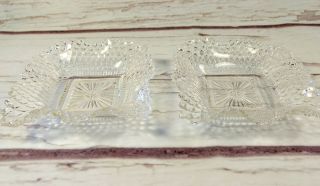 Indiana Glass Diamond Point Clear Ruffled Nut Candy Dishes Bowls Two Vintage Mcm