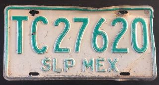 San Luis Potosi Mexico License Plate Tag Placa Vintage 80’s Green White Slp