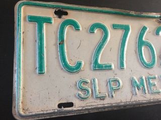 San Luis Potosi Mexico License Plate Tag Placa Vintage 80’s Green White SLP 2