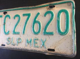 San Luis Potosi Mexico License Plate Tag Placa Vintage 80’s Green White SLP 3