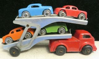 Vintage Barclay Toy Double Deck Transport Set With 4 Cars Bv - 107