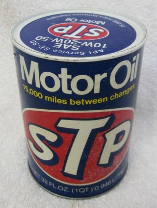 Vintage Stp Motor Oil Can Full Quart 15,  000 Miles Between Changes Sae 20w Qt Nos