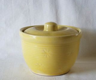 Vintage Shawnee Pottery Yellow Snowflake Grease Utility Jar W/ Lid 3 1/2 " 1940 