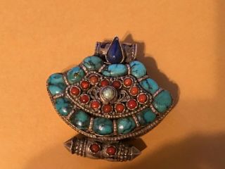 Vintage Sterling Silver Turquoise Heart Shaped Prayer Box Pendant Buddhist Tibet