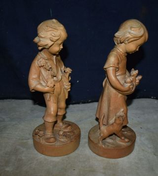 MAGNIFICENT VINTAGE PAIR ANRI WOOD CARVED TALL BOY AND GIRL FIGURES - FINE DETAIL 2