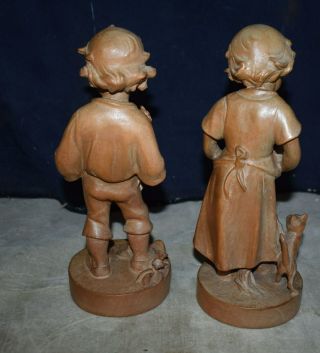 MAGNIFICENT VINTAGE PAIR ANRI WOOD CARVED TALL BOY AND GIRL FIGURES - FINE DETAIL 4