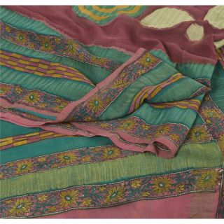 Sanskriti Vintage Purple Saree Pure Georgette Silk Printed Sari Craft Fabric