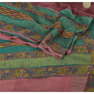 Sanskriti Vintage Purple Saree Pure Georgette Silk Printed Sari Craft Fabric 2