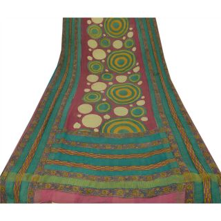 Sanskriti Vintage Purple Saree Pure Georgette Silk Printed Sari Craft Fabric 3