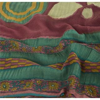 Sanskriti Vintage Purple Saree Pure Georgette Silk Printed Sari Craft Fabric 5