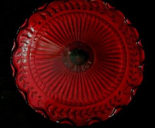 VINTAGE RUBY and GOLD GLASS PEDESTAL CAKE STAND w/Circular Plate,  Ruffled Rim 3