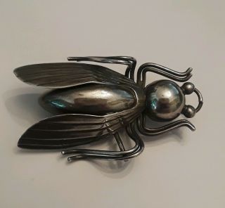 Vintage Sterling Silver Mexico Fly Insect Bug Pin Brooch Necklace Pendant 1 3/4 "
