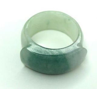 E Vtg Mid Century White Green Jade Hand Carved Ring Size 10