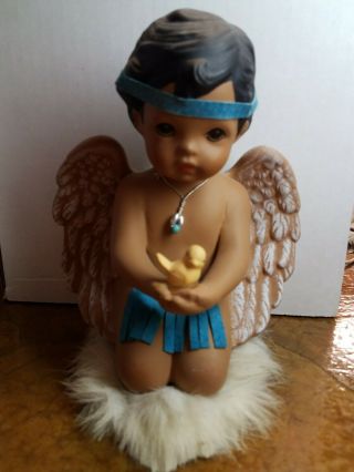 Vintage Ceramic Native American Indian Boy/angel Figure Border Rose Bird Watcher