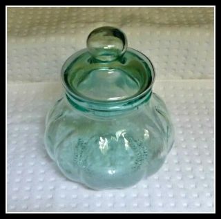 Vintage Large Green Glass Pumpkin - Shaped Apothecary Jar From Italy