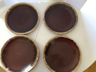 4 Vintage Hull Brown Drip10.  5in Ringed Dinner Plates Usa