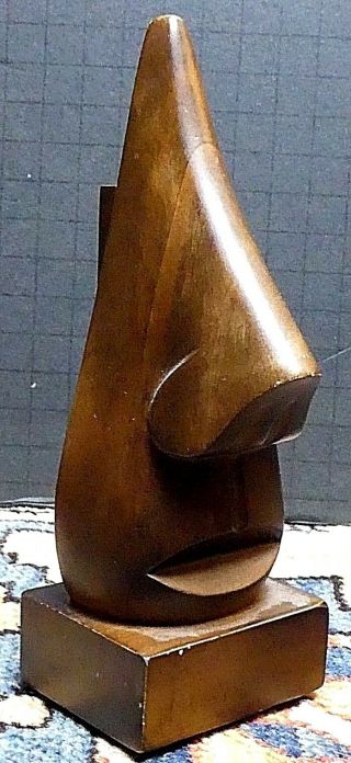 Vintage Eyeglass Holder Wood Carved Face Easter Island Nose Mouth Sculpture Art