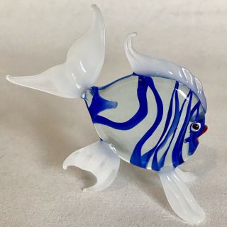 Vintage Murano Style Hand Blown Glass Fish Figurine Blue White Italian Art Home