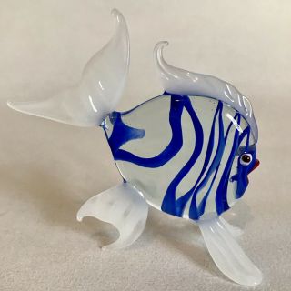 Vintage MURANO Style Hand Blown Glass Fish Figurine Blue White Italian Art Home 3