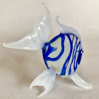 Vintage MURANO Style Hand Blown Glass Fish Figurine Blue White Italian Art Home 4