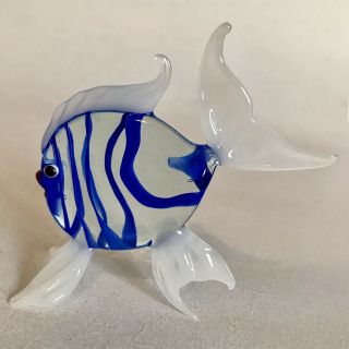 Vintage MURANO Style Hand Blown Glass Fish Figurine Blue White Italian Art Home 5