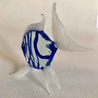 Vintage MURANO Style Hand Blown Glass Fish Figurine Blue White Italian Art Home 6