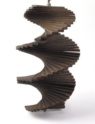 Vtg Wood Wind Spinner Spiral Hanging Handmade Garden Mobile Porch Sculpture