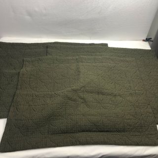 Three Vintage Peacock Alley Shams Dark Olive Green 26”x34” 100 Cotton