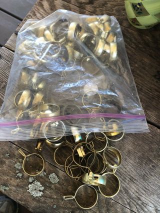 74 Vintage Gold Tone Metal 1” Round Clip Cafe Curtain Drapes Rings Hooks