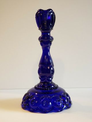 Vintage Le Smith Glass Blue/purple Opalescent Moon & Stars 9 " Tall Candle Holder