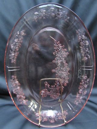 1935 Vintage Pink Depression Glass Sharon Cabbage Rose 12 " Oval Platter