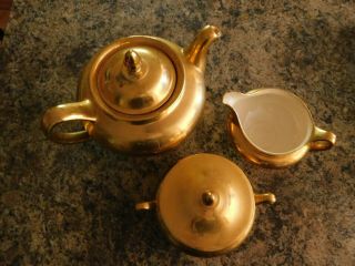 Vintage 3 Piece Teapot Set Eggshell Nautilus Gold Painted China