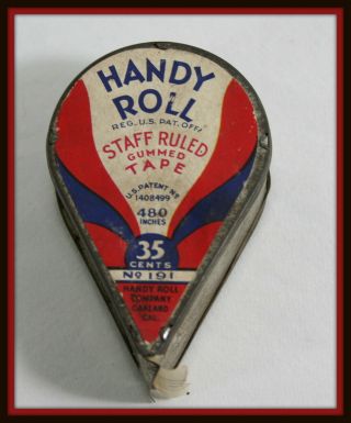 Vintage Staff Ruled Gummed Tape With Metal Dispenser No.  191 U.  S.  Oakland Cal.