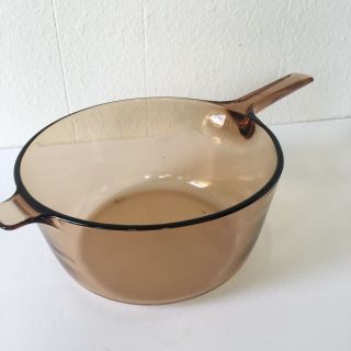 Vintage Corning Pyrex Vision Ware Large Amber 2.  5 L Sauce Pan (no Lid) U.  S.  A.